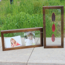 Custom wooden walnut double glass square floating photo picture frame 3d wall hanging shadow box display case